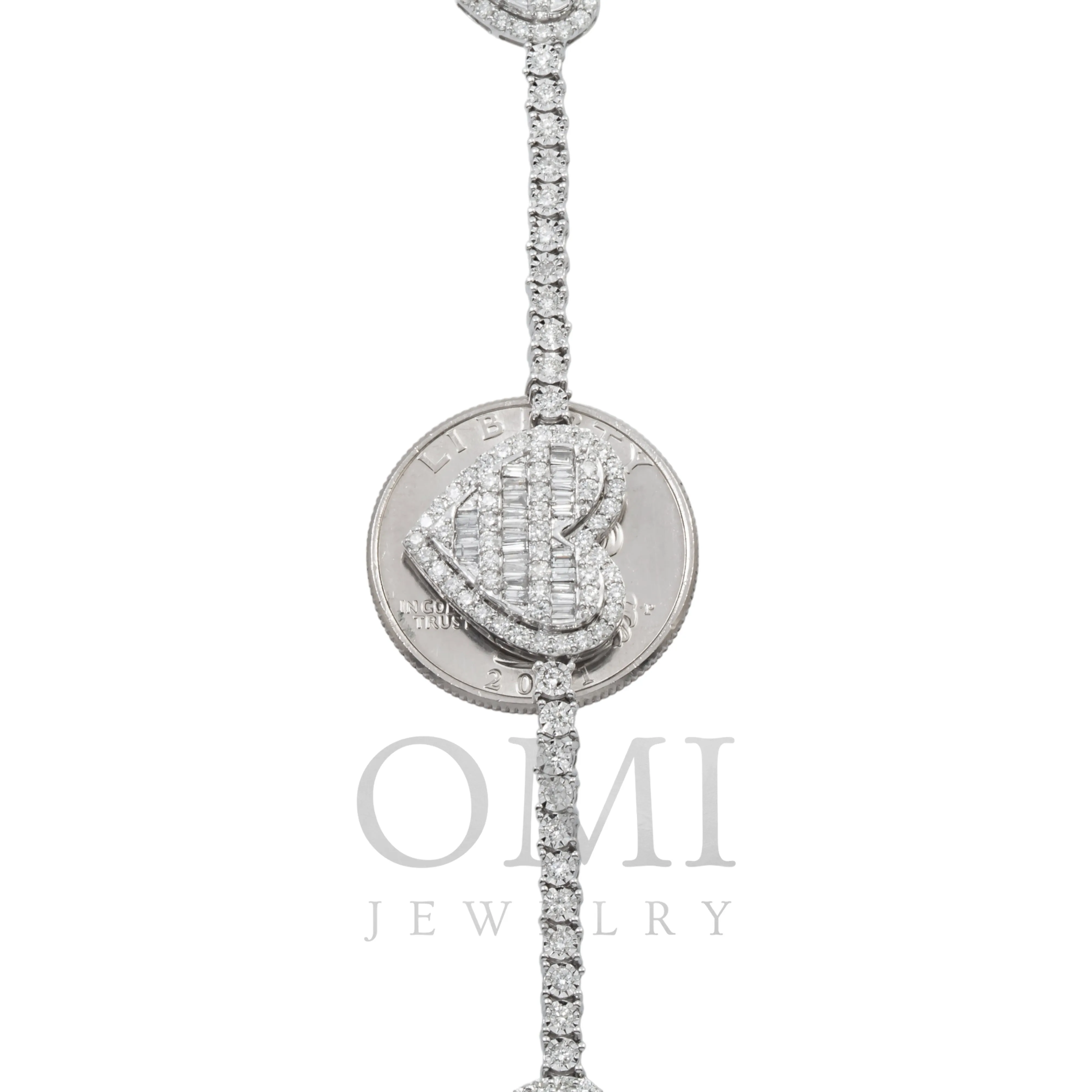 10K GOLD BAGUETTE AND ROUND DIAMOND HEART CHAIN 4.65 CT