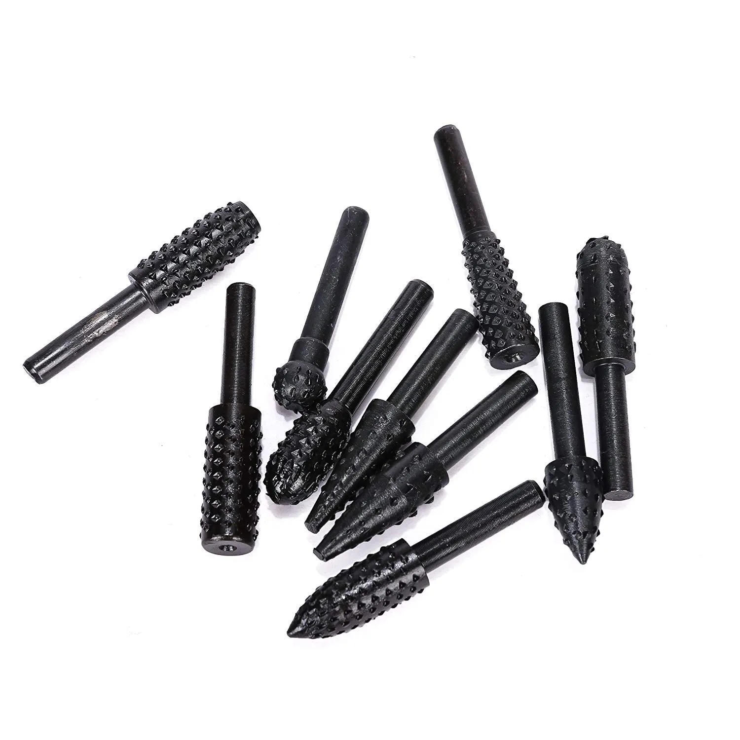 10PCS Woodworking Twist Drill Bits, Wood Carving File Rasp Drill Bits 6.3Mm(1/4") Shank Electrical Tools Woodworking Rasp Chisel Shaped Rotating
