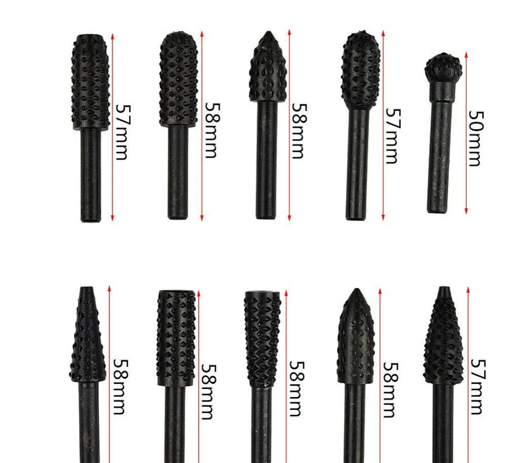10PCS Woodworking Twist Drill Bits, Wood Carving File Rasp Drill Bits 6.3Mm(1/4") Shank Electrical Tools Woodworking Rasp Chisel Shaped Rotating