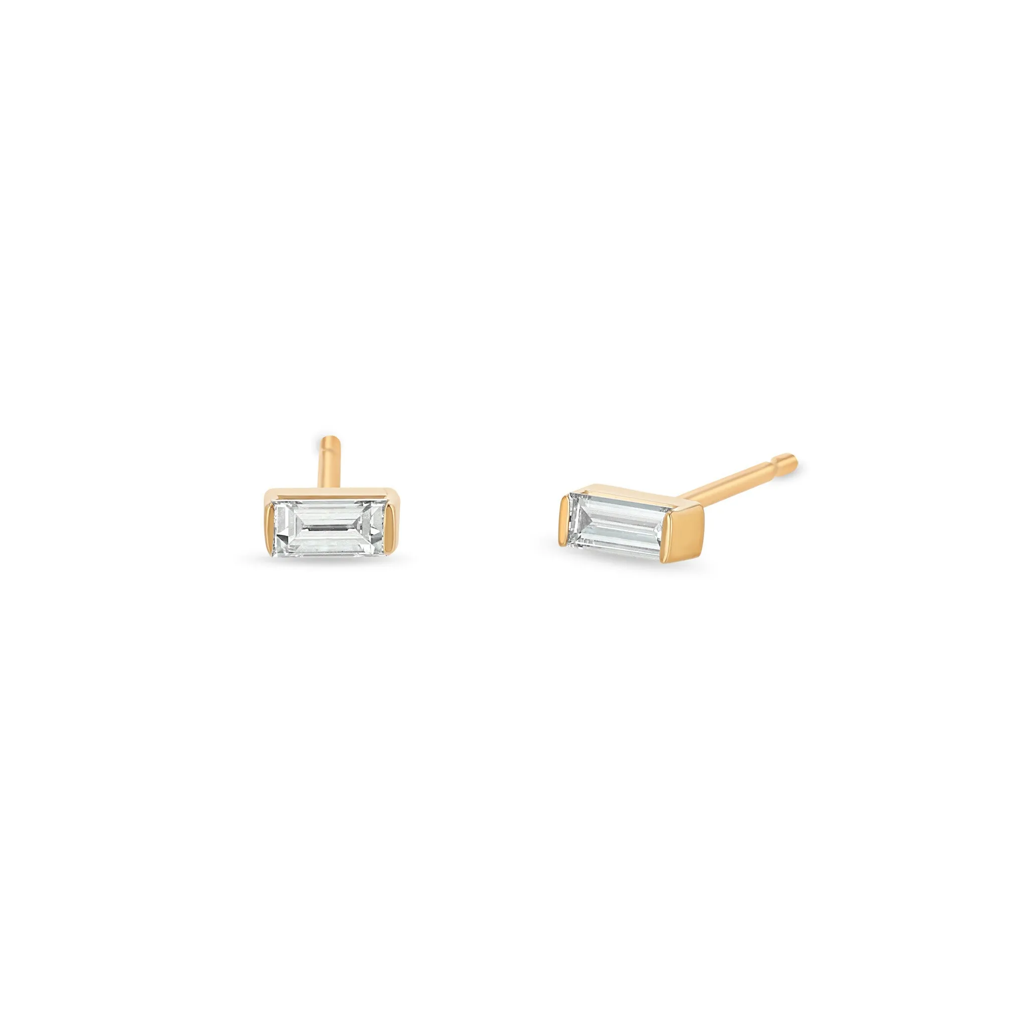 14k Gold Baguette Diamond Studs