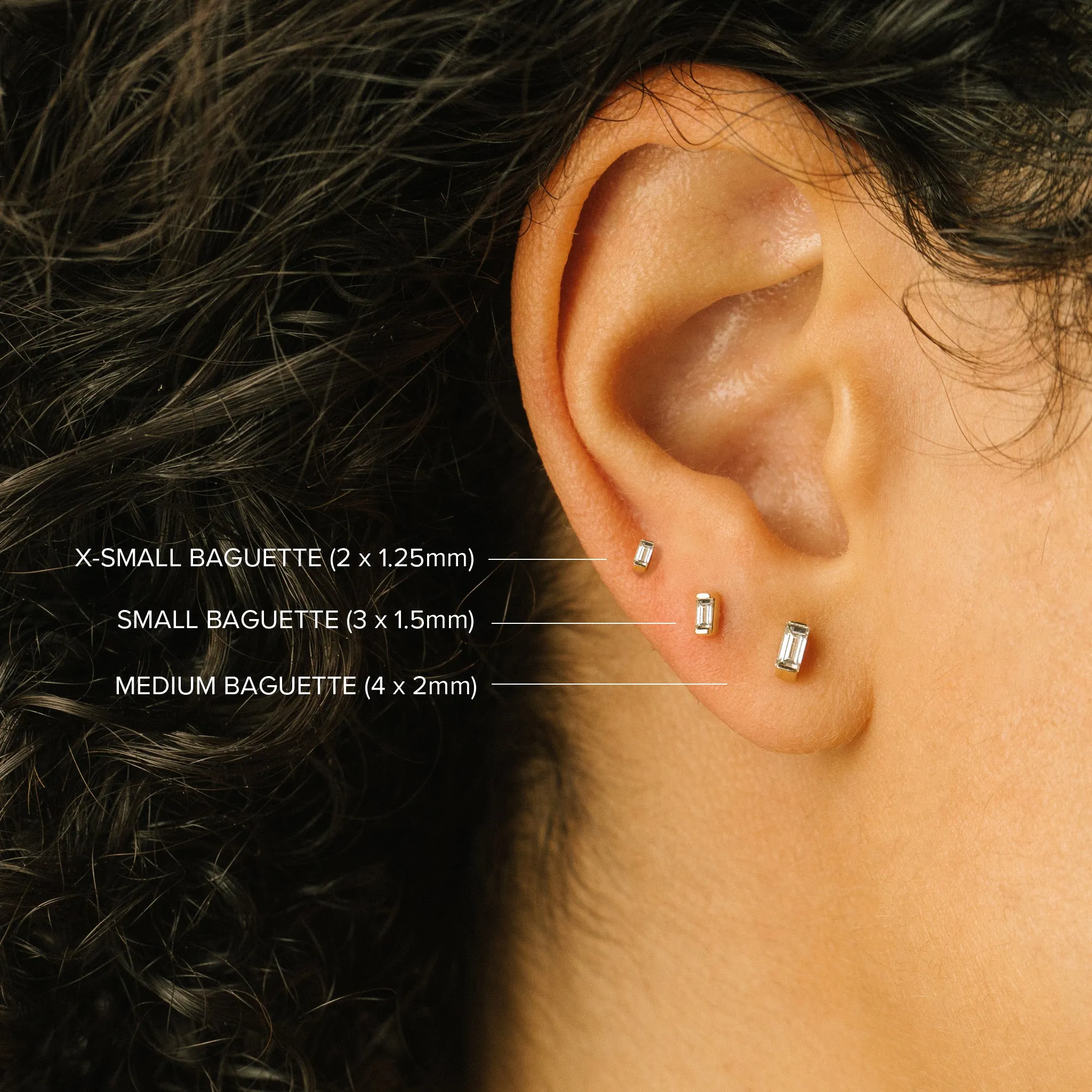 14k Gold Baguette Diamond Studs