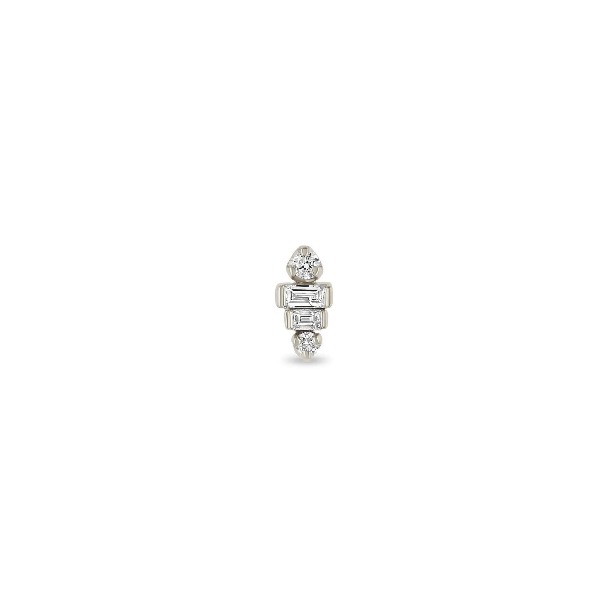 14k Graduated Baguette & Prong Diamond Stacked Studs