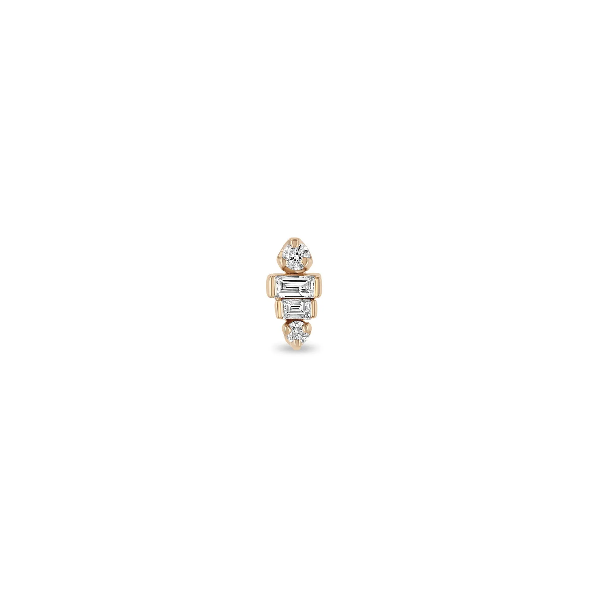 14k Graduated Baguette & Prong Diamond Stacked Studs