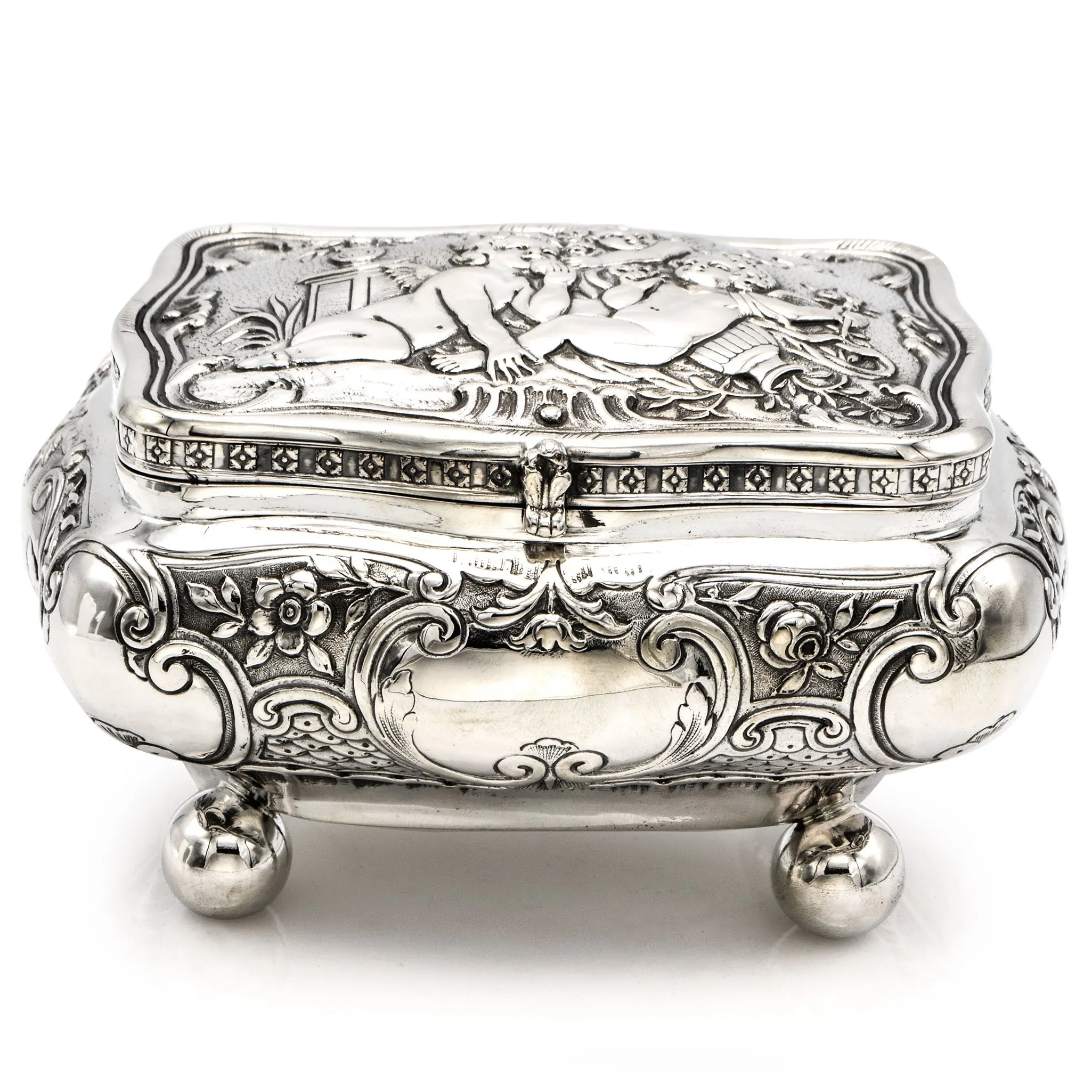 Antique Victorian Sterling Silver Cherub Box