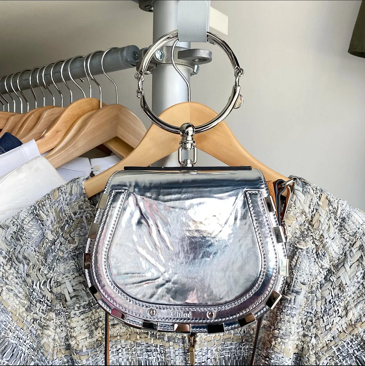 Chloe Silver and Tan Nile Bracelet Two Way Bag