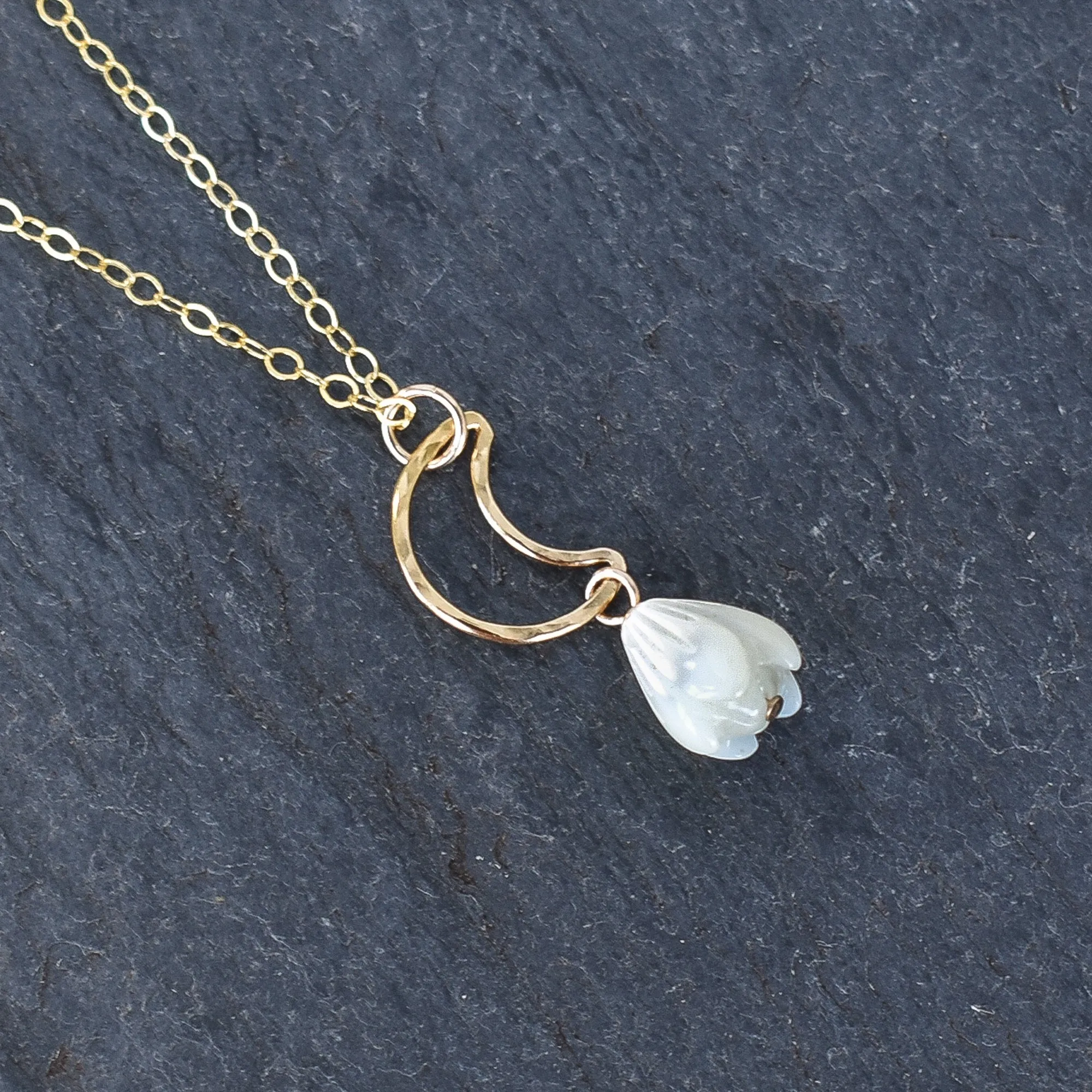 Crescent Moon Necklace with Small Pikake