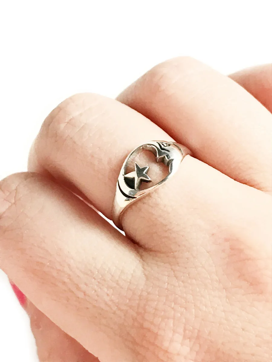 Encircled Moon & Star Ring