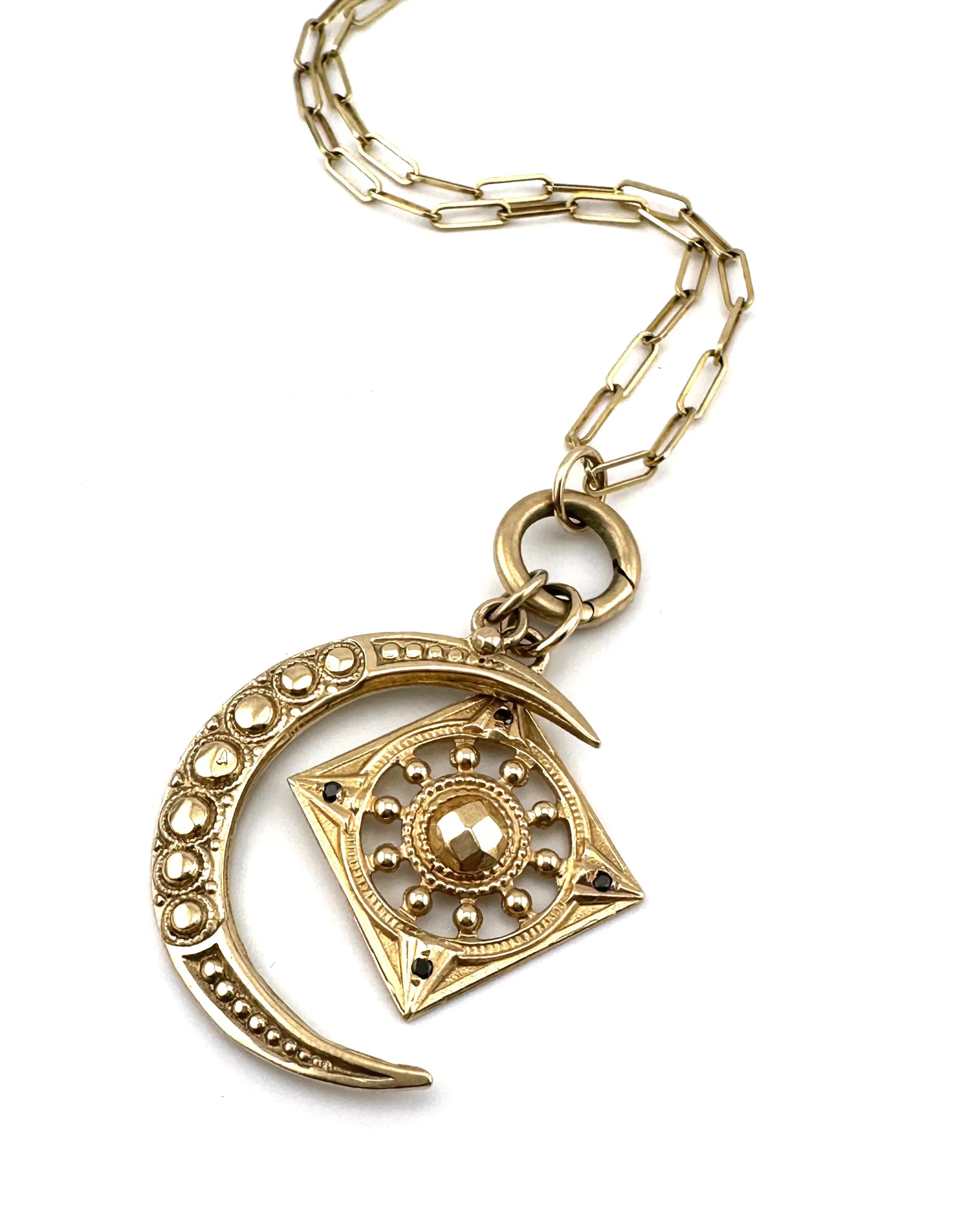 FOCUS MOON Necklace Set - Gold with Black Diamonds