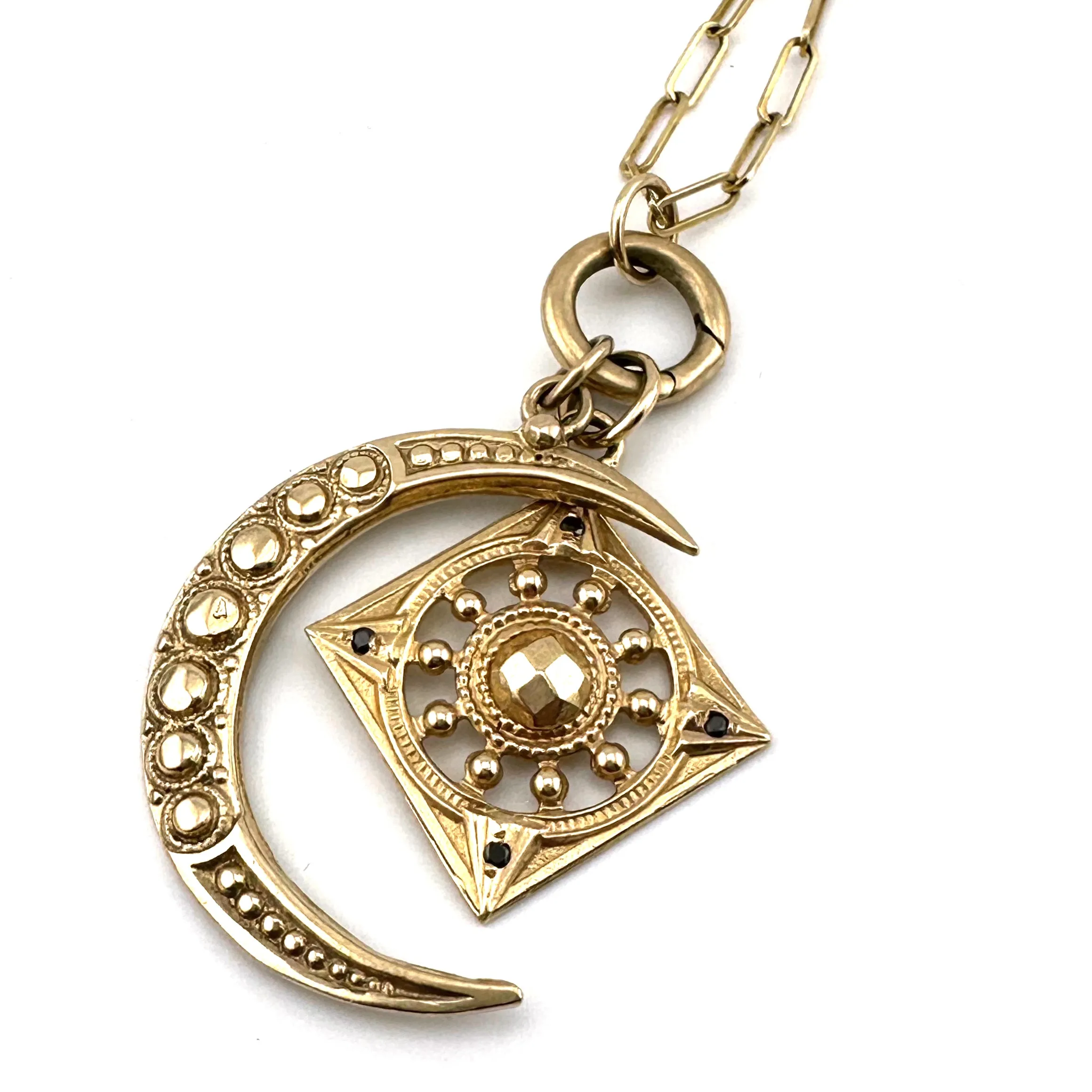 FOCUS MOON Necklace Set - Gold with Black Diamonds