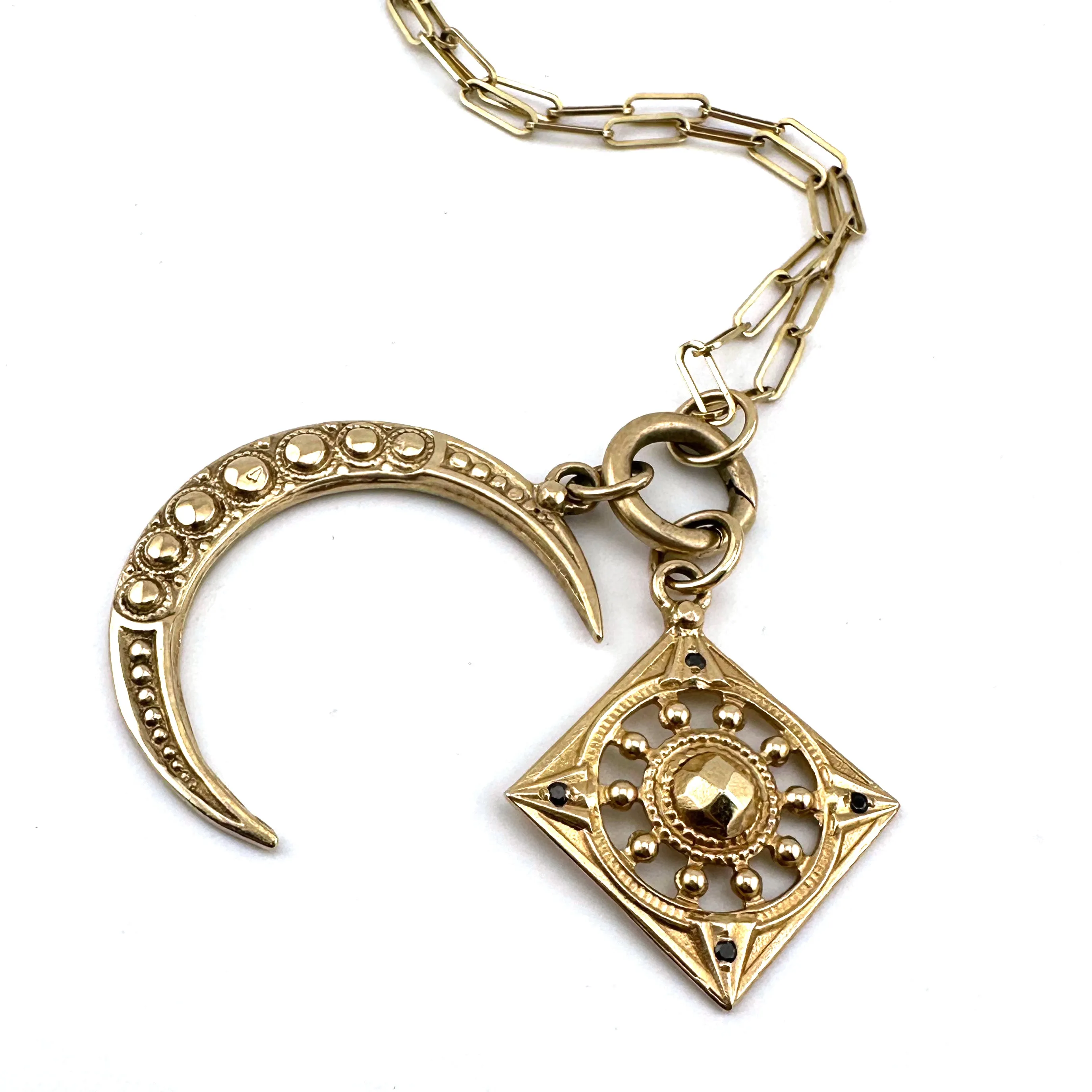 FOCUS MOON Necklace Set - Gold with Black Diamonds