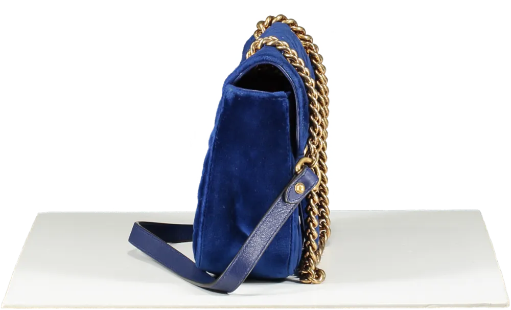 Gucci Gg Marmont Mini Velvet Shoulder Bag In Blue One Size