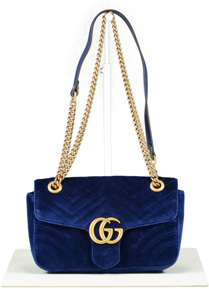 Gucci Gg Marmont Mini Velvet Shoulder Bag In Blue One Size