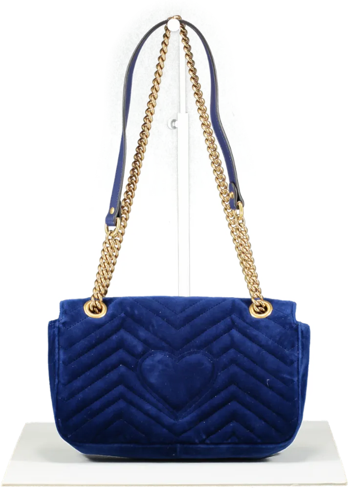 Gucci Gg Marmont Mini Velvet Shoulder Bag In Blue One Size