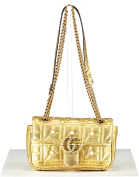 Gucci Metallic Matelasse Studded Mini Pearly Gg Marmont Shoulder Bag Gold