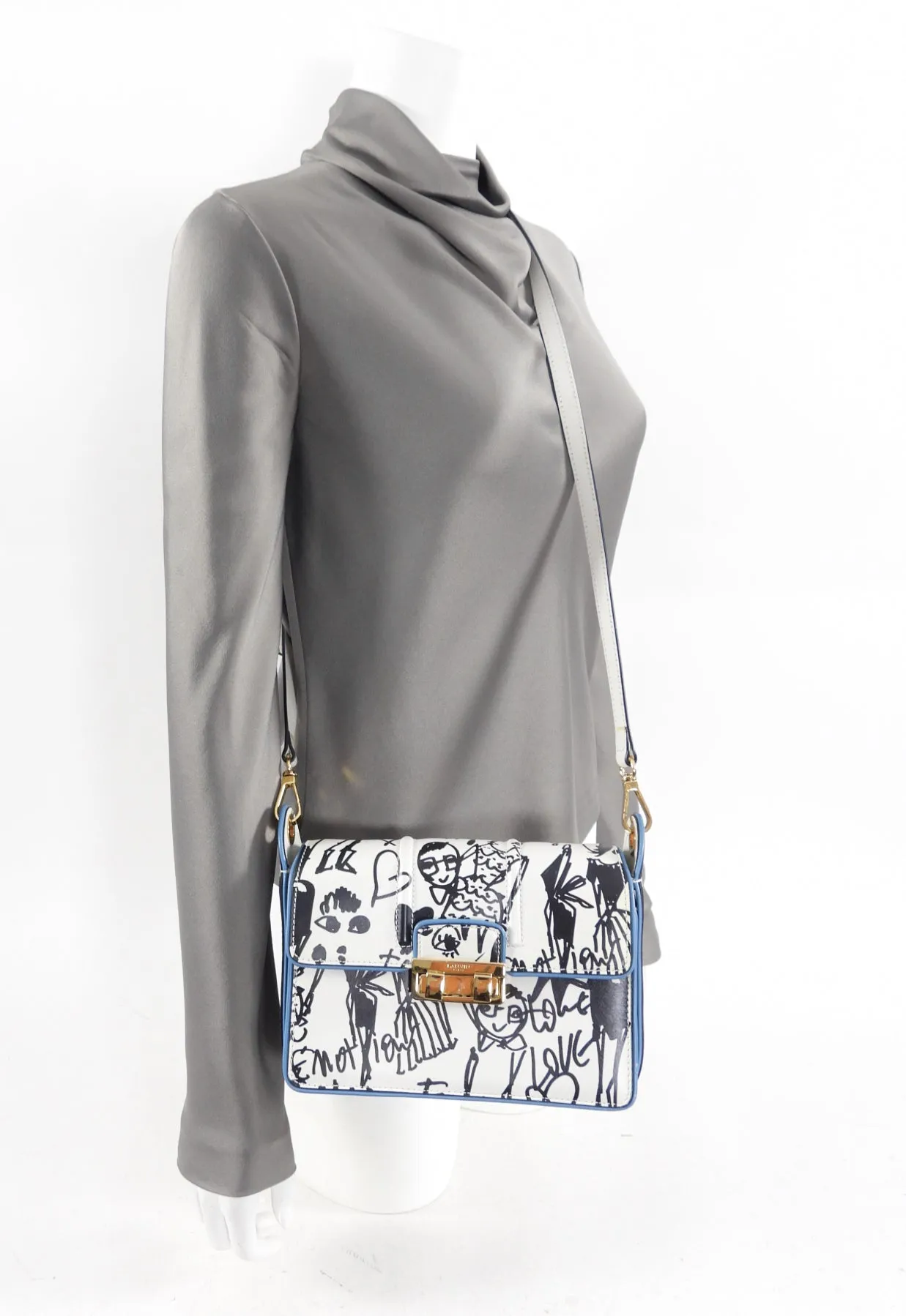 Lanvin Black White Graffiti Print Jiiji Shoulder Bag