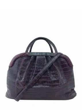 Nancy Gonzalez Crocodile Pleated Framed Large Satchel Bag