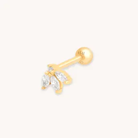 Navette Fan Barbell Earring in Gold