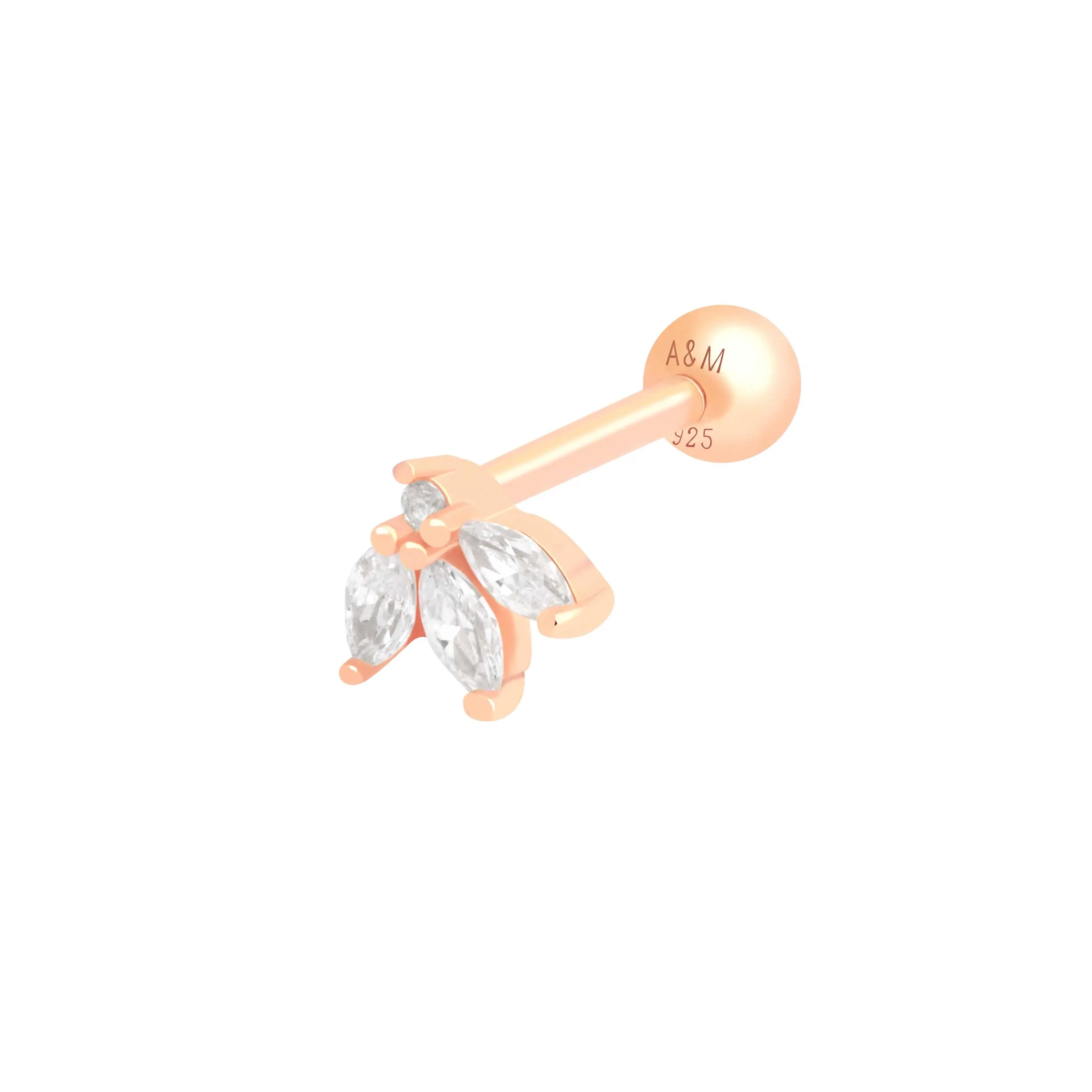 Navette Fan Barbell Earring in Rose Gold