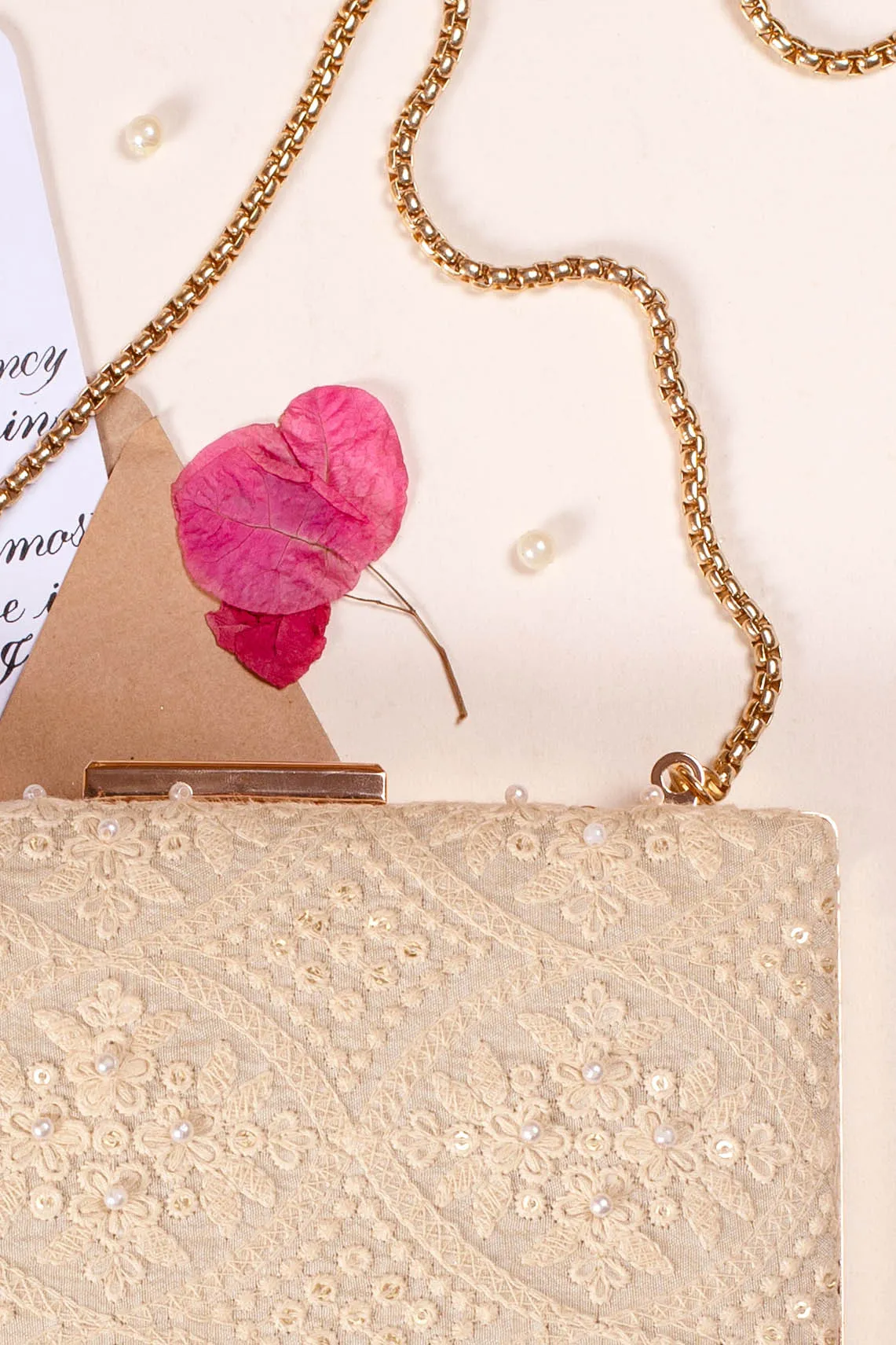 Oyster Beige Pearl Clutch