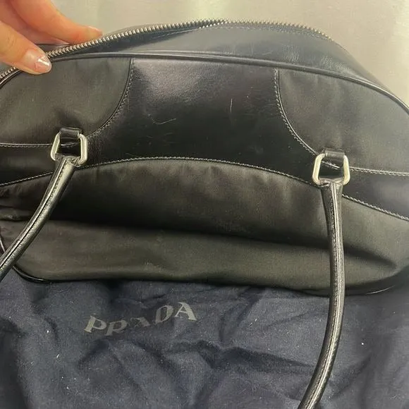 PradaBlackNylon Leather Satchel Bag