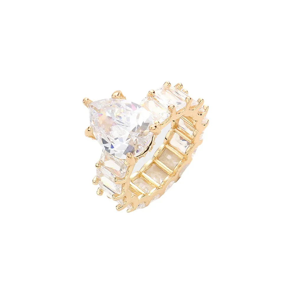 Rectangle Stone Accented Baguette Stone Band Ring