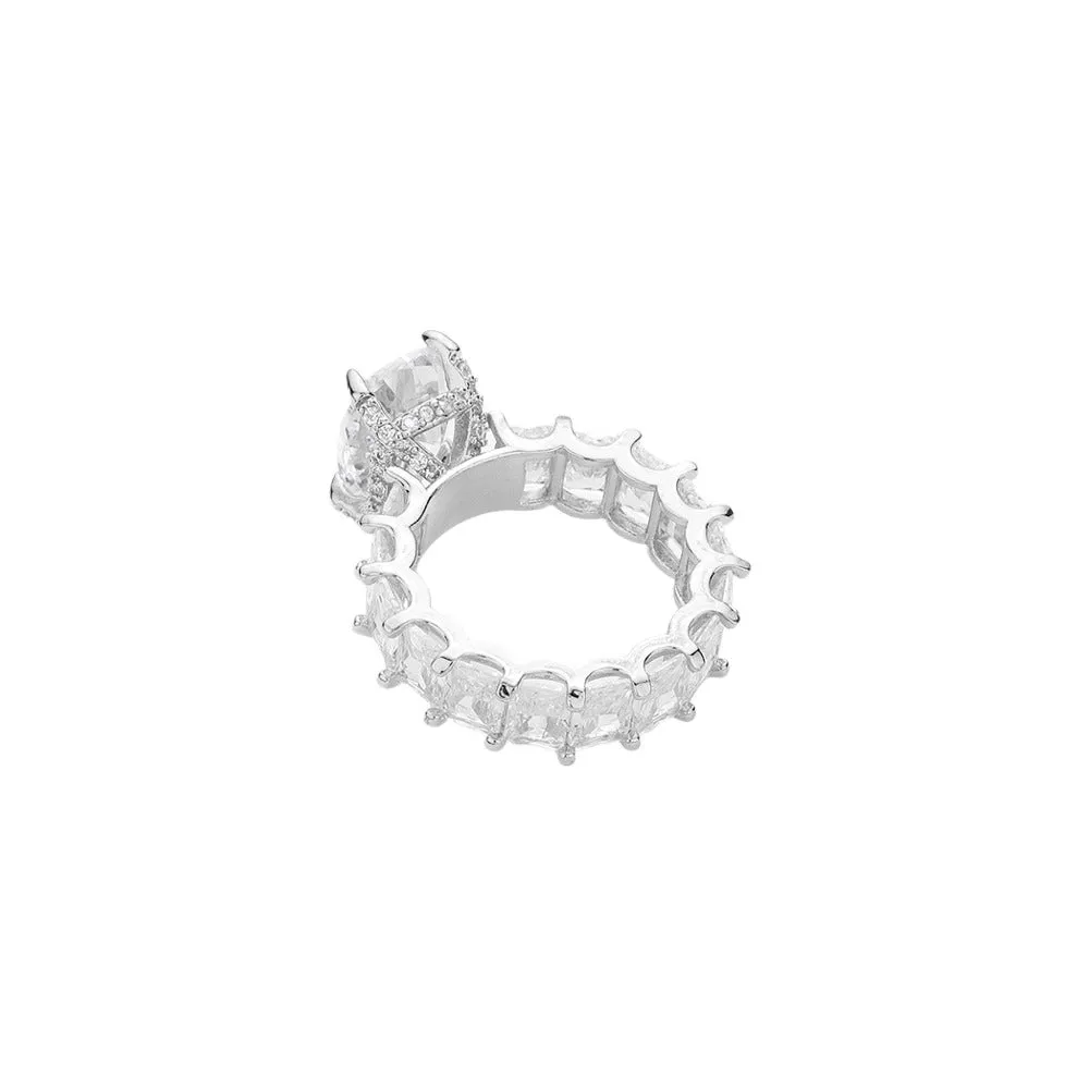 Rectangle Stone Accented Baguette Stone Band Ring