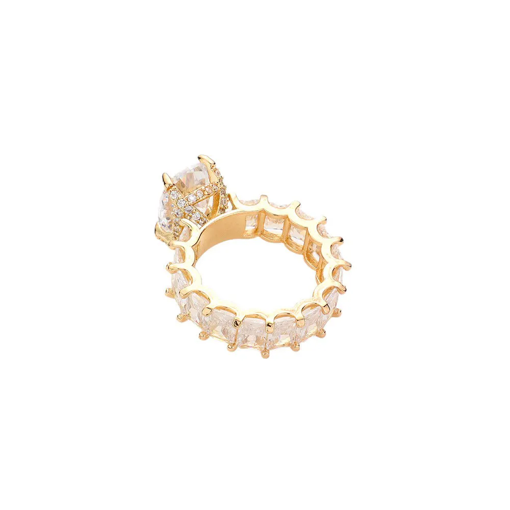 Rectangle Stone Accented Baguette Stone Band Ring