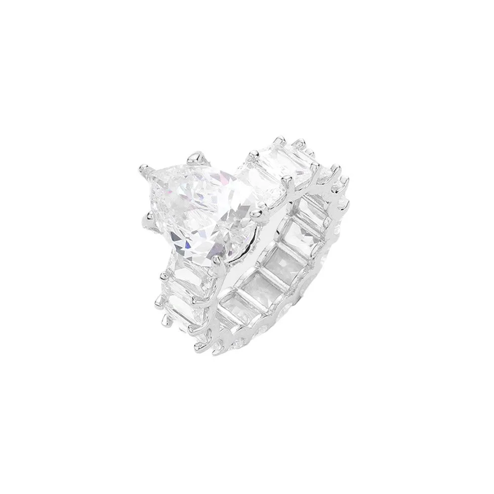 Rectangle Stone Accented Baguette Stone Band Ring