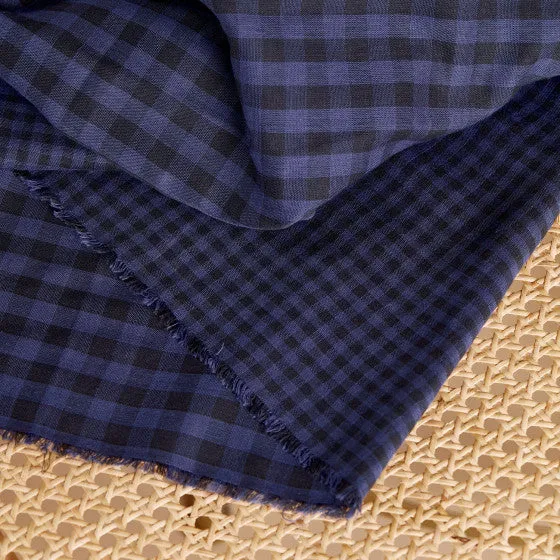 Reversible Cotton Gingham Double Gauze Cobalt Night
