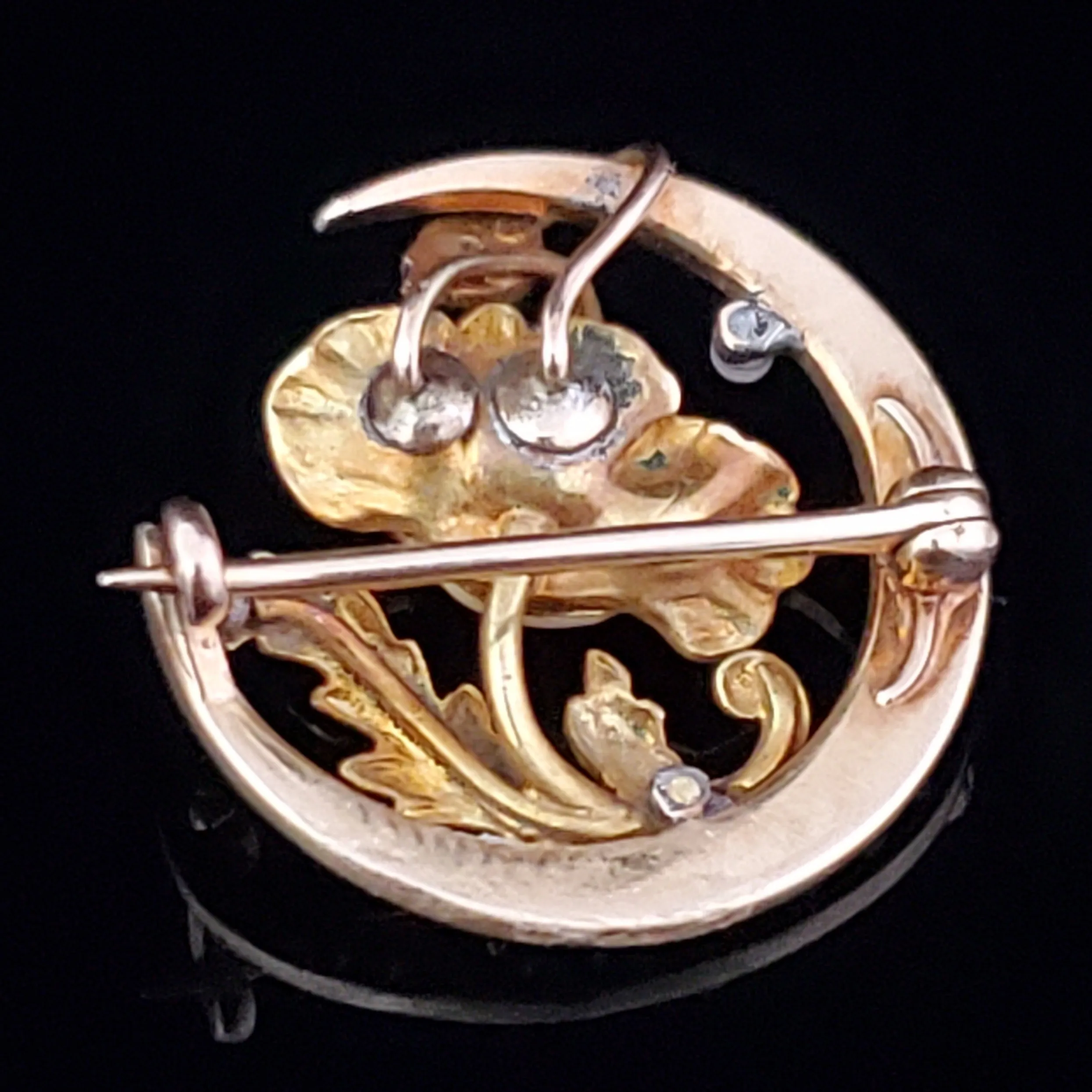 The Cheyenne - Art Nouveau Era Pearl Opal Enamel 14k Gold Brooch