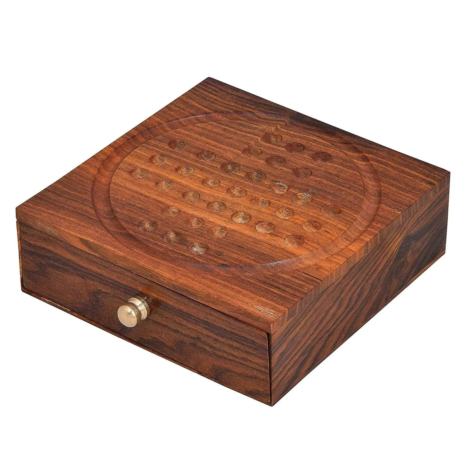 Zyntix Solitaire Board Game Metal Balls Beads with Storage Drawer Wooden Solitaire Wooden Chinese Checker Game Metal bolls Brainvita Unique Game for Child and Adults