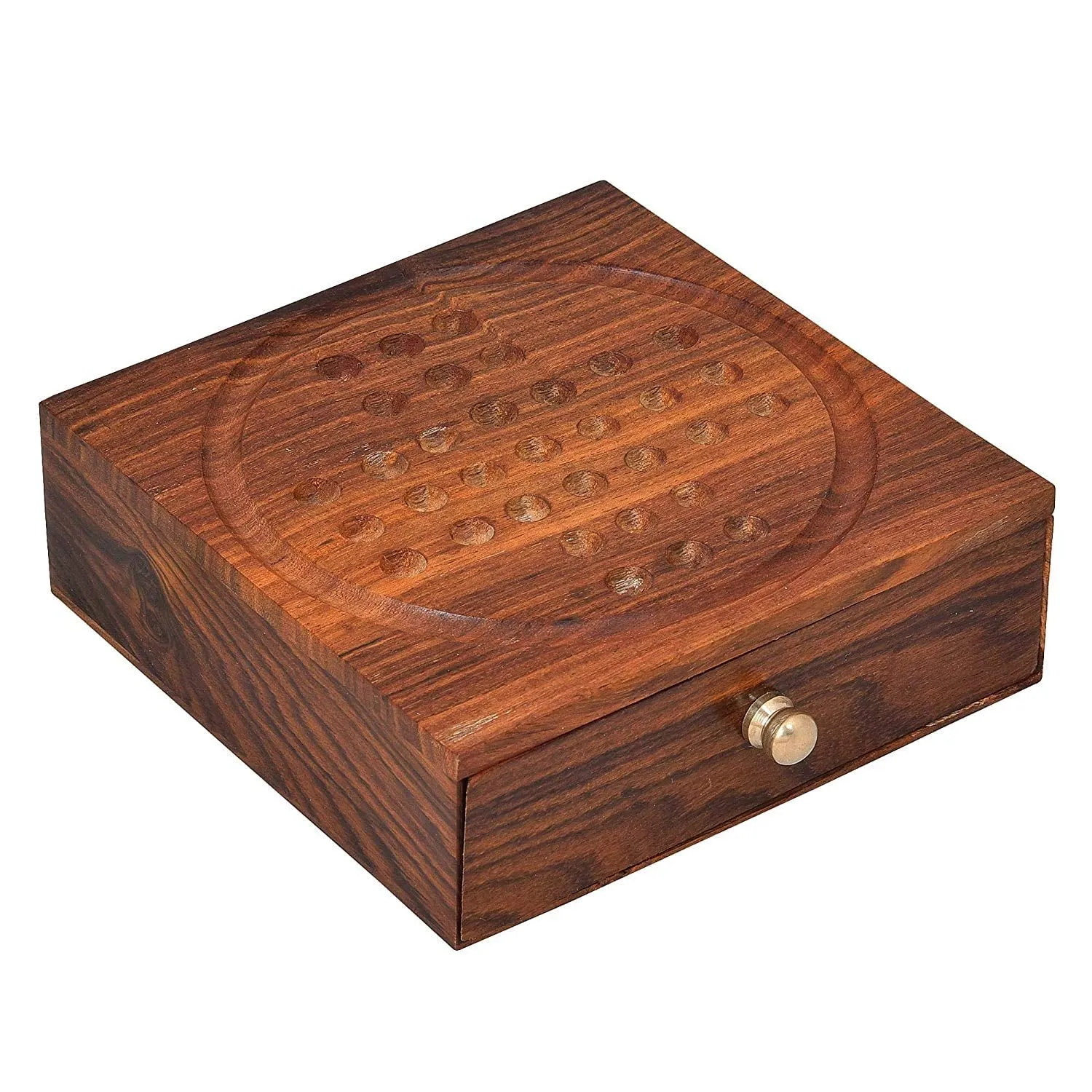 Zyntix Solitaire Board Game Metal Balls Beads with Storage Drawer Wooden Solitaire Wooden Chinese Checker Game Metal bolls Brainvita Unique Game for Child and Adults