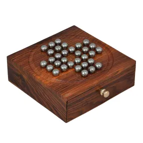 Zyntix Solitaire Board Game Metal Balls Beads with Storage Drawer Wooden Solitaire Wooden Chinese Checker Game Metal bolls Brainvita Unique Game for Child and Adults